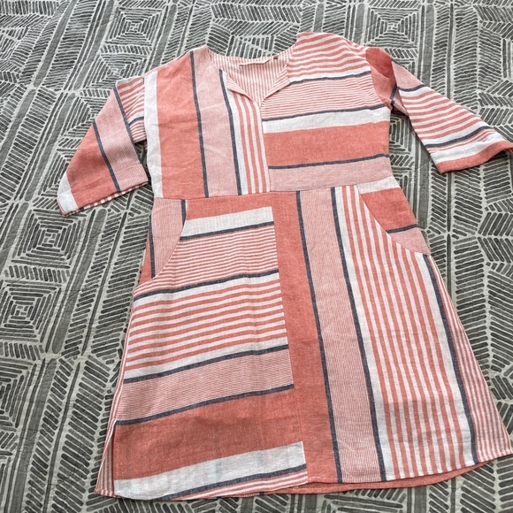 Soft Surroundings mixed stripe linen blend dress size S - Picture 2 of 5